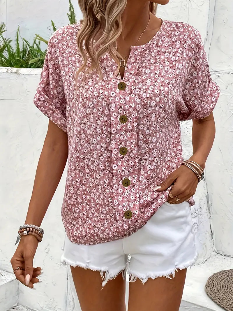 Lila - Floral Button Casual Blouse