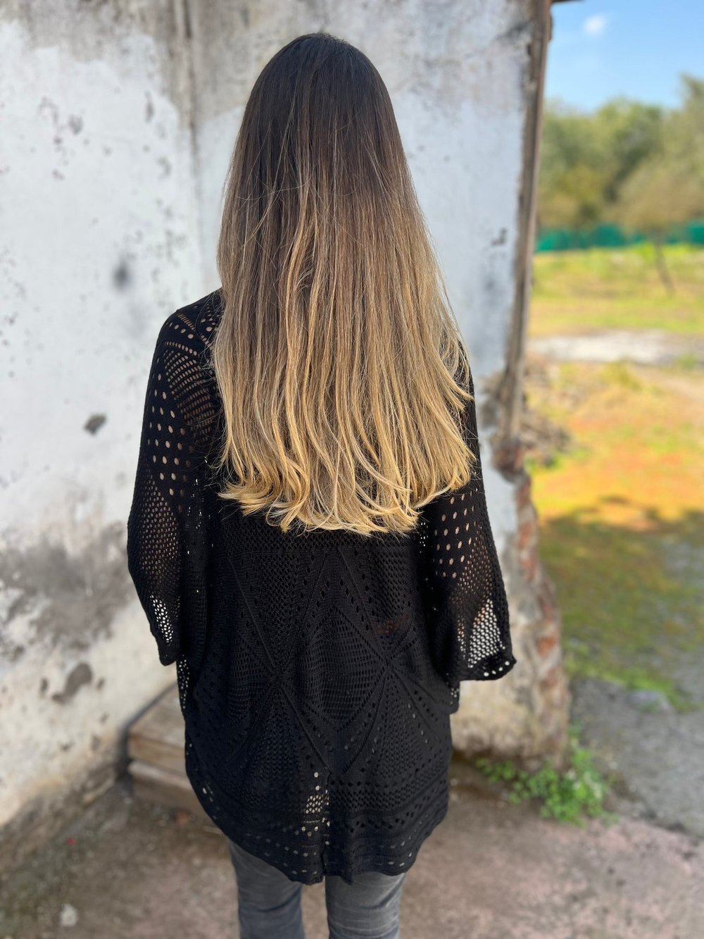 Lina-Open-Knit Cropped Cardigan