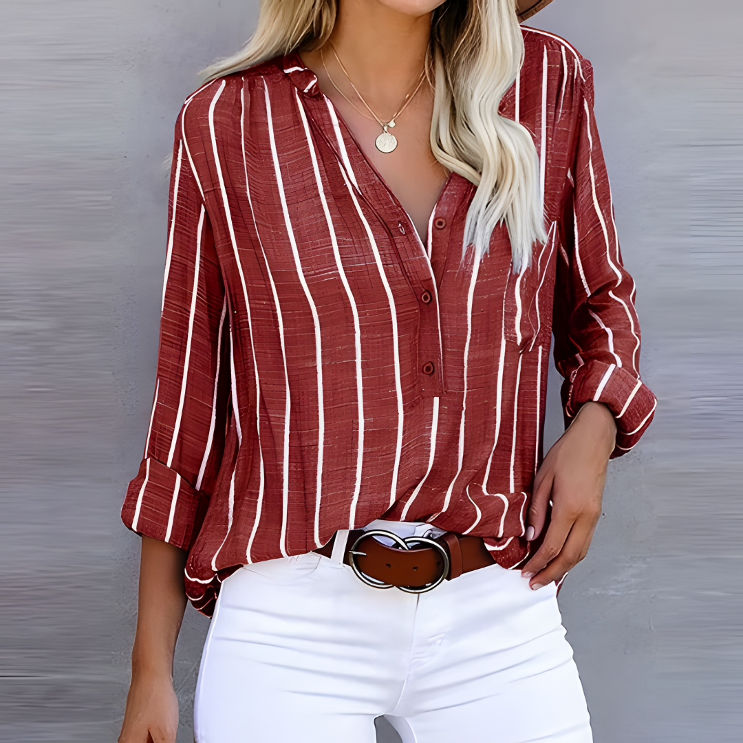 Sasha-Vertical Stripe Button Blouse
