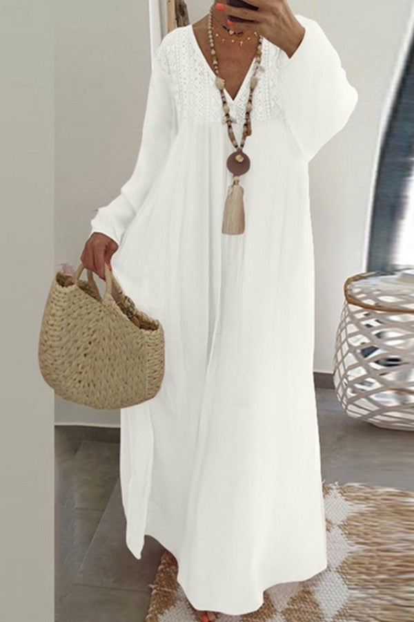 Janet-Casual Maxi Dress with Lace Details