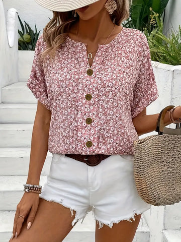 Lila - Floral Button Casual Blouse