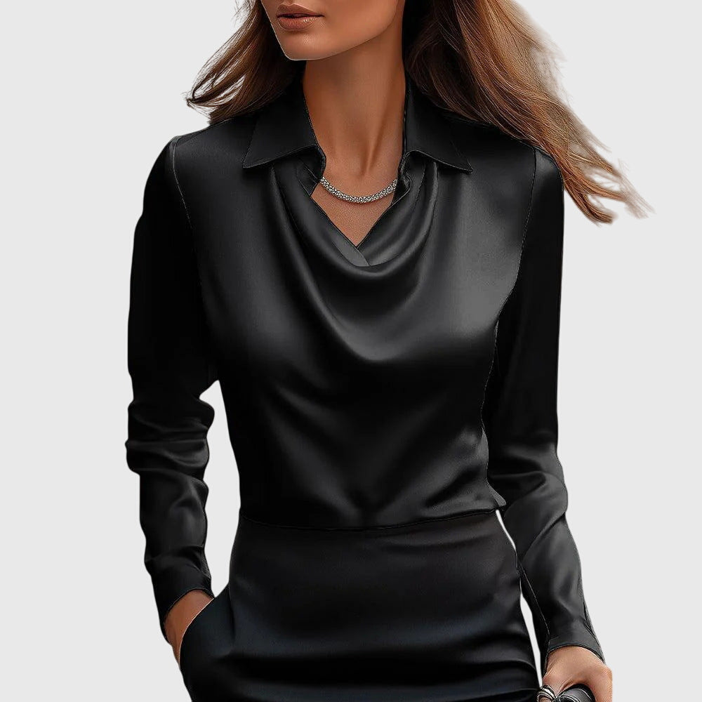 SYLVIA - BLOUSE WITH LUXURIOUS SHINE AND PLEATED COLLAR