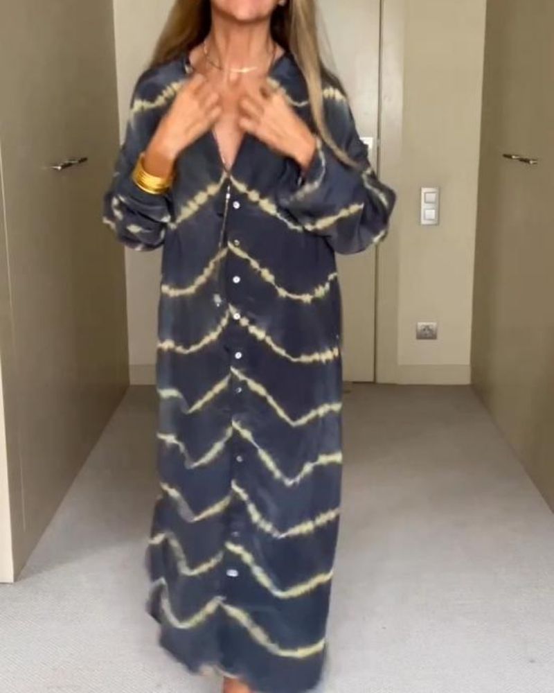 BOMEA - BOHEMIAN STRIPED LONG DRESS WITH LONG SLEEVES