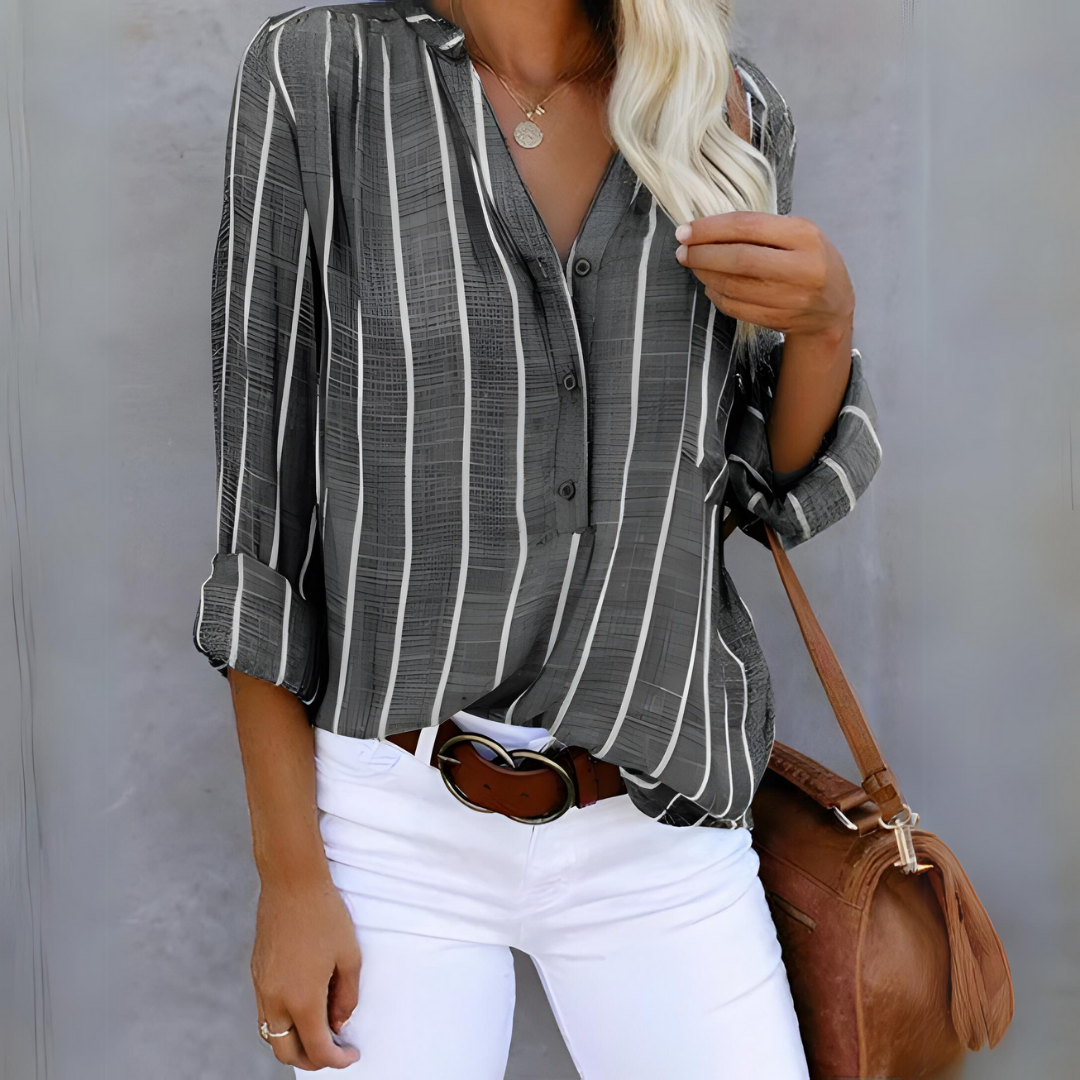 Sasha-Vertical Stripe Button Blouse