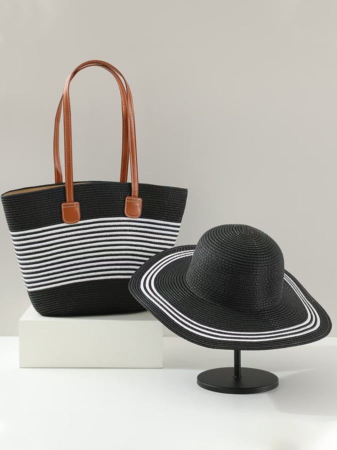 Solara Striped Summer Set – Bag & Hat Combo