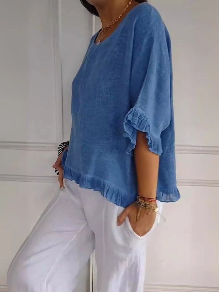 Azure-Coast Ruffle Blouse