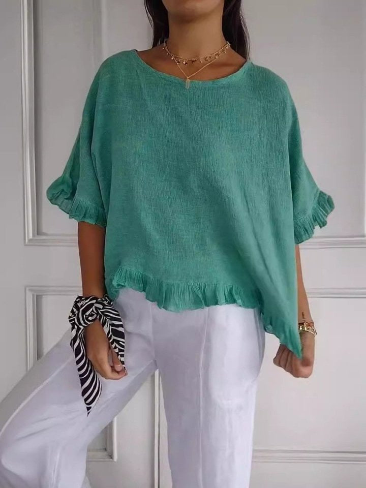 Azure-Coast Ruffle Blouse