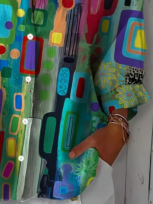 Ava-Abstract Art Button-Up Blouse