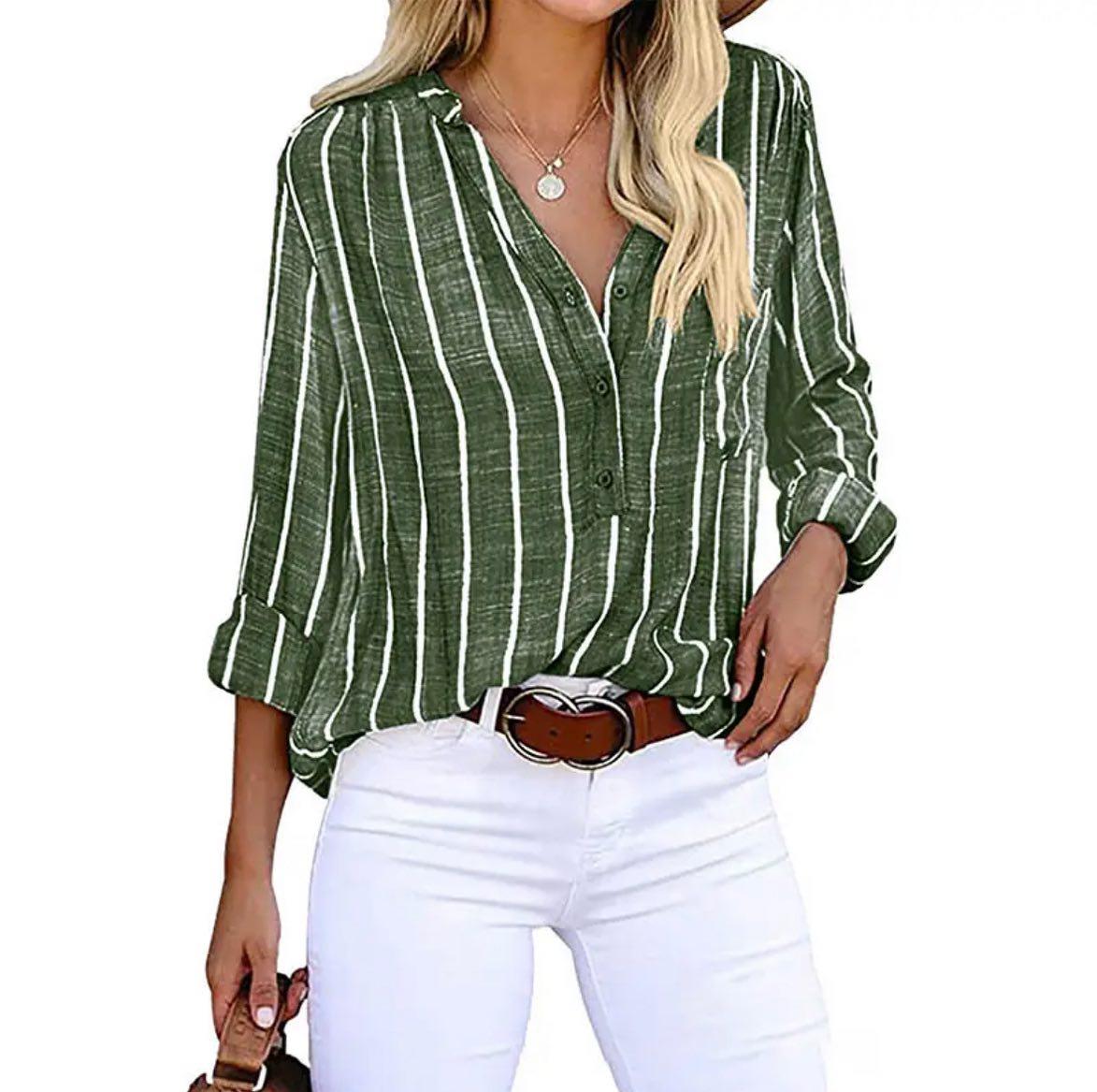 Brinley - Stylish Striped Button-Up Top