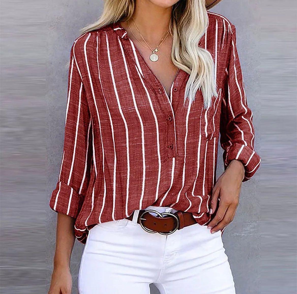 Brinley - Stylish Striped Button-Up Top