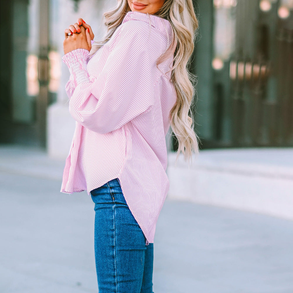 Sophie-Relaxed Striped Button-Up Blouse