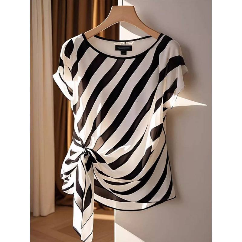 Tessa – Diagonal Stripe Tie Blouse