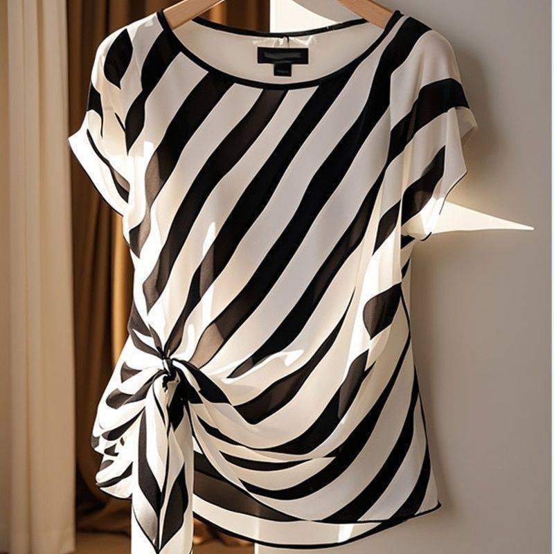 Tessa – Diagonal Stripe Tie Blouse