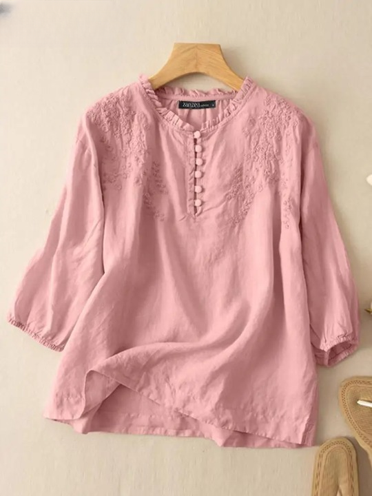 Roselyn-Embroidered Button Blouse
