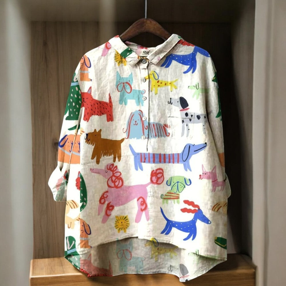 Poppy – Playful Dog Print Blouses