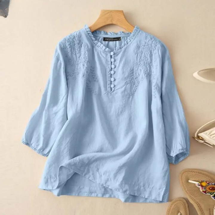 Roselyn-Embroidered Button Blouse
