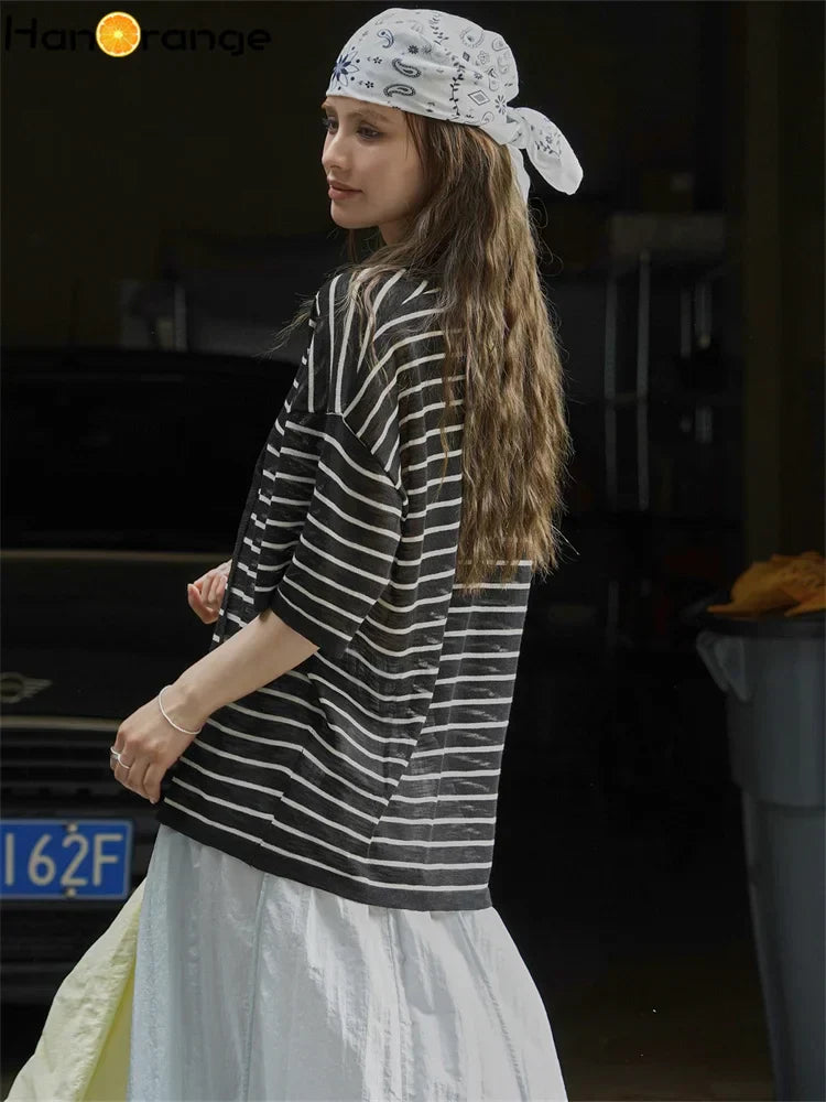 Nora-Striped Relaxed Hoodie Tee