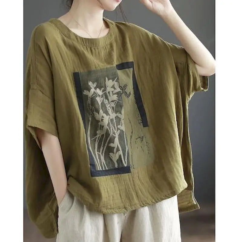 Heart – Oversized Printed Batwing Top