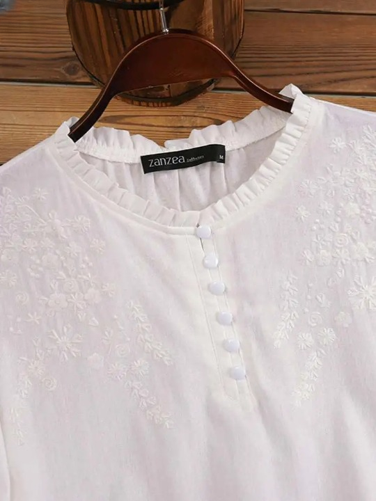Roselyn-Embroidered Button Blouse
