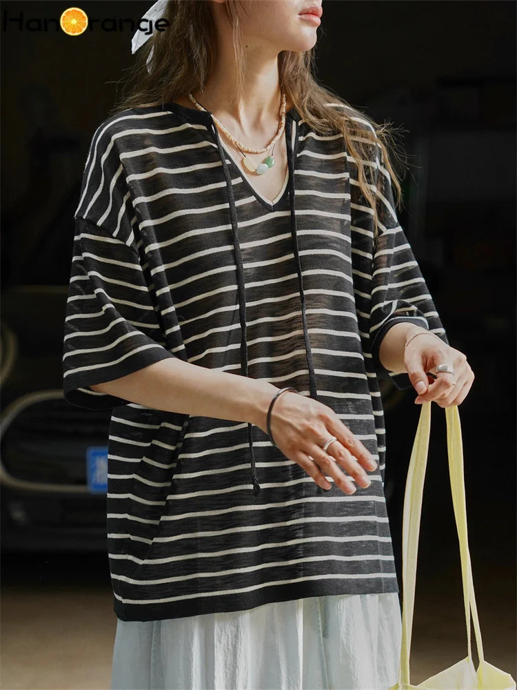 Nora-Striped Relaxed Hoodie Tee