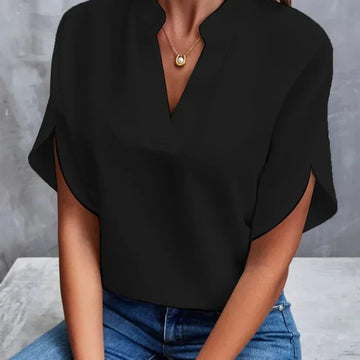 Fenry - Notch Neck Flutter Sleeve Blouse