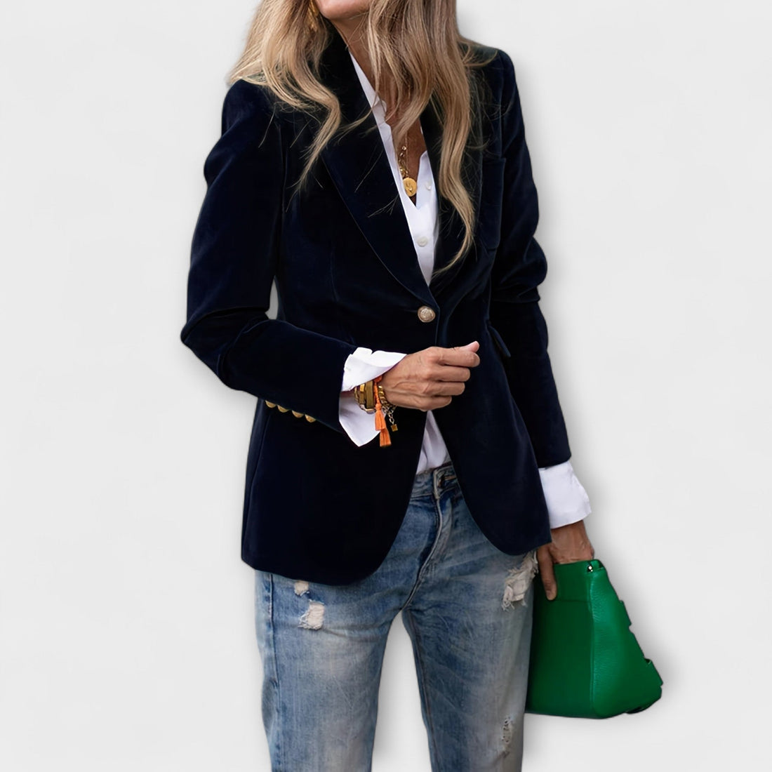 Addison - Velvet Blazer with Gold Button Accents