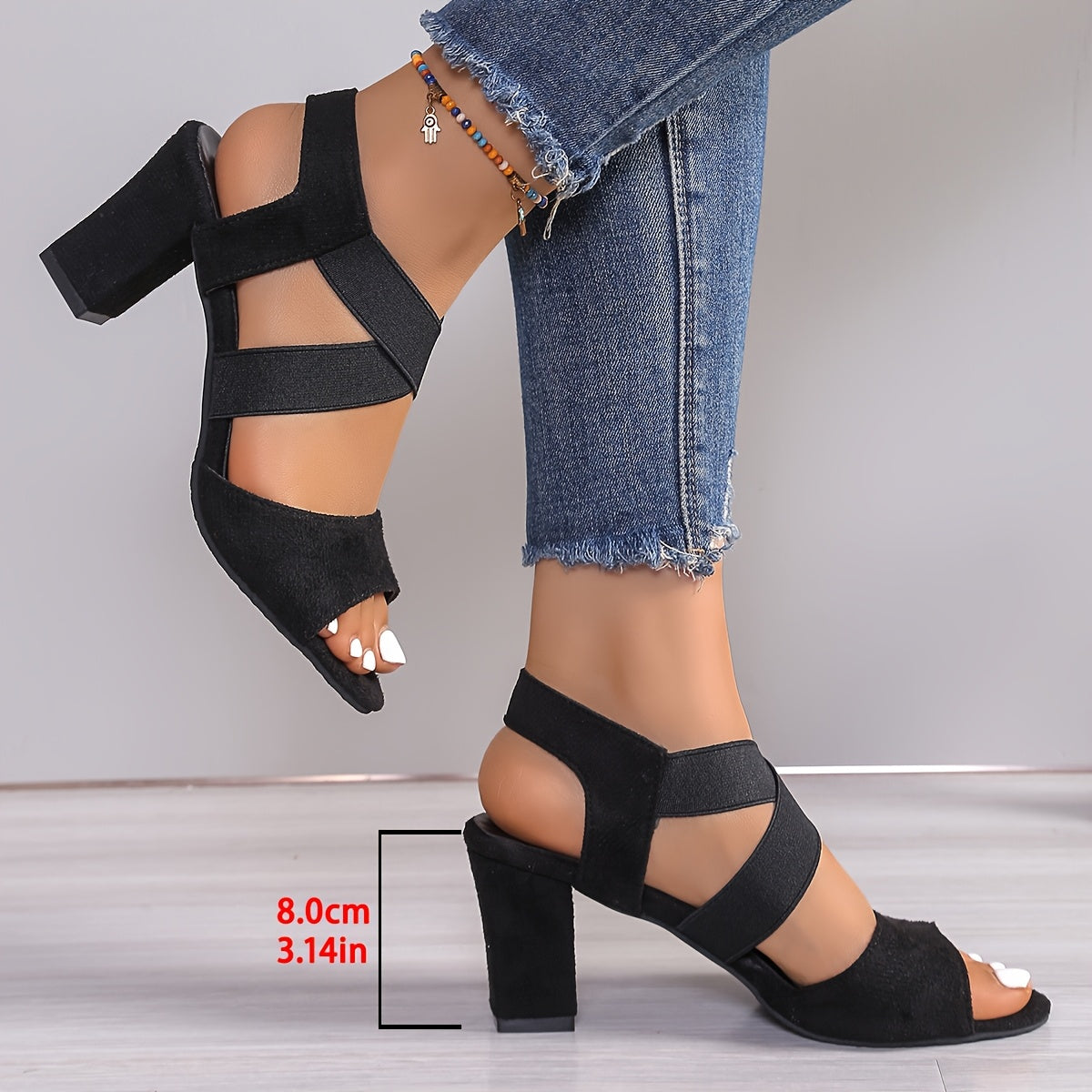Isla – Stretch Crossover Block Heel Sandals
