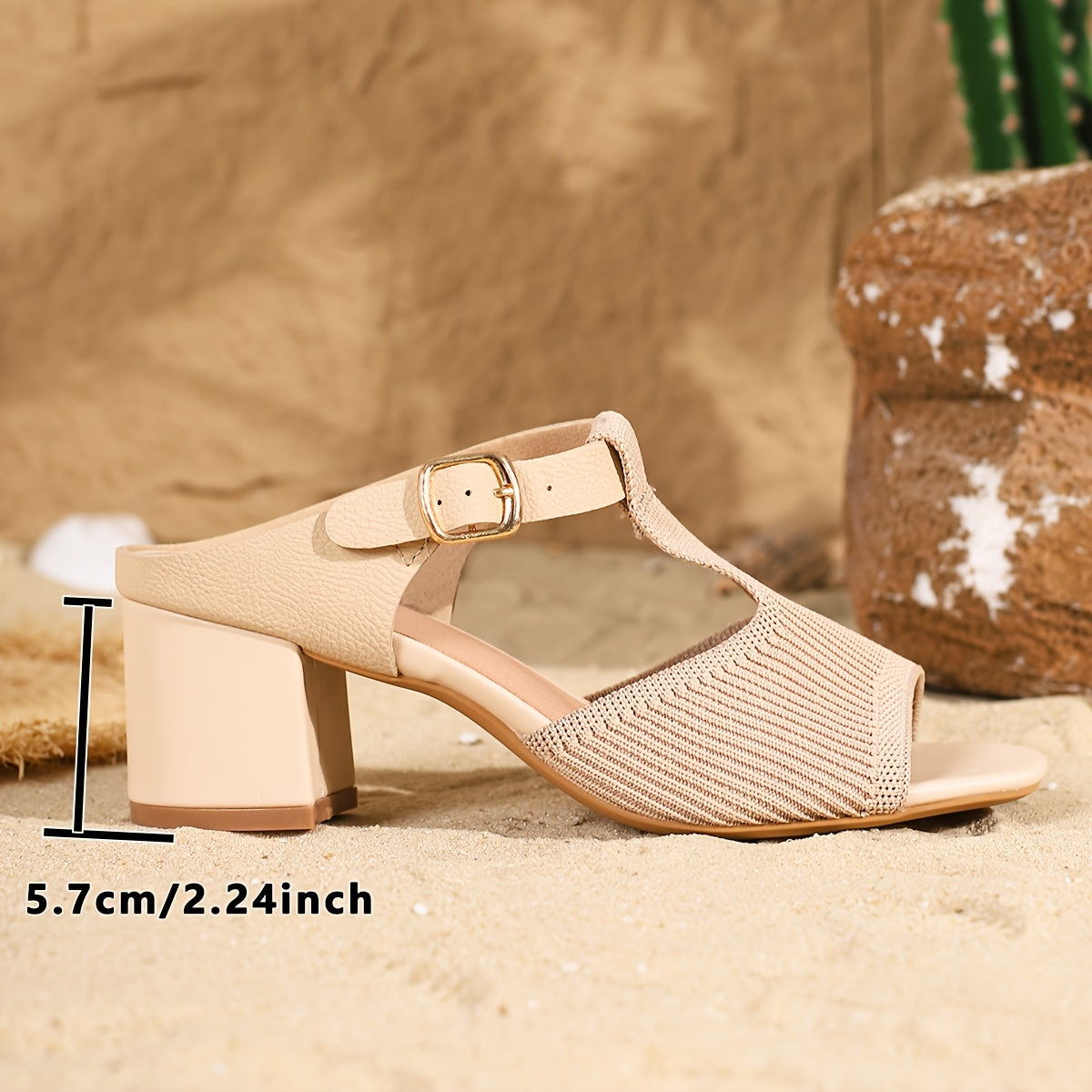 Mira – Knit Peep Toe Block Heel Mules