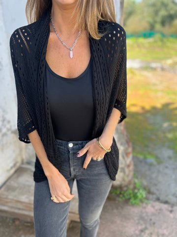 Lina-Open-Knit Cropped Cardigan