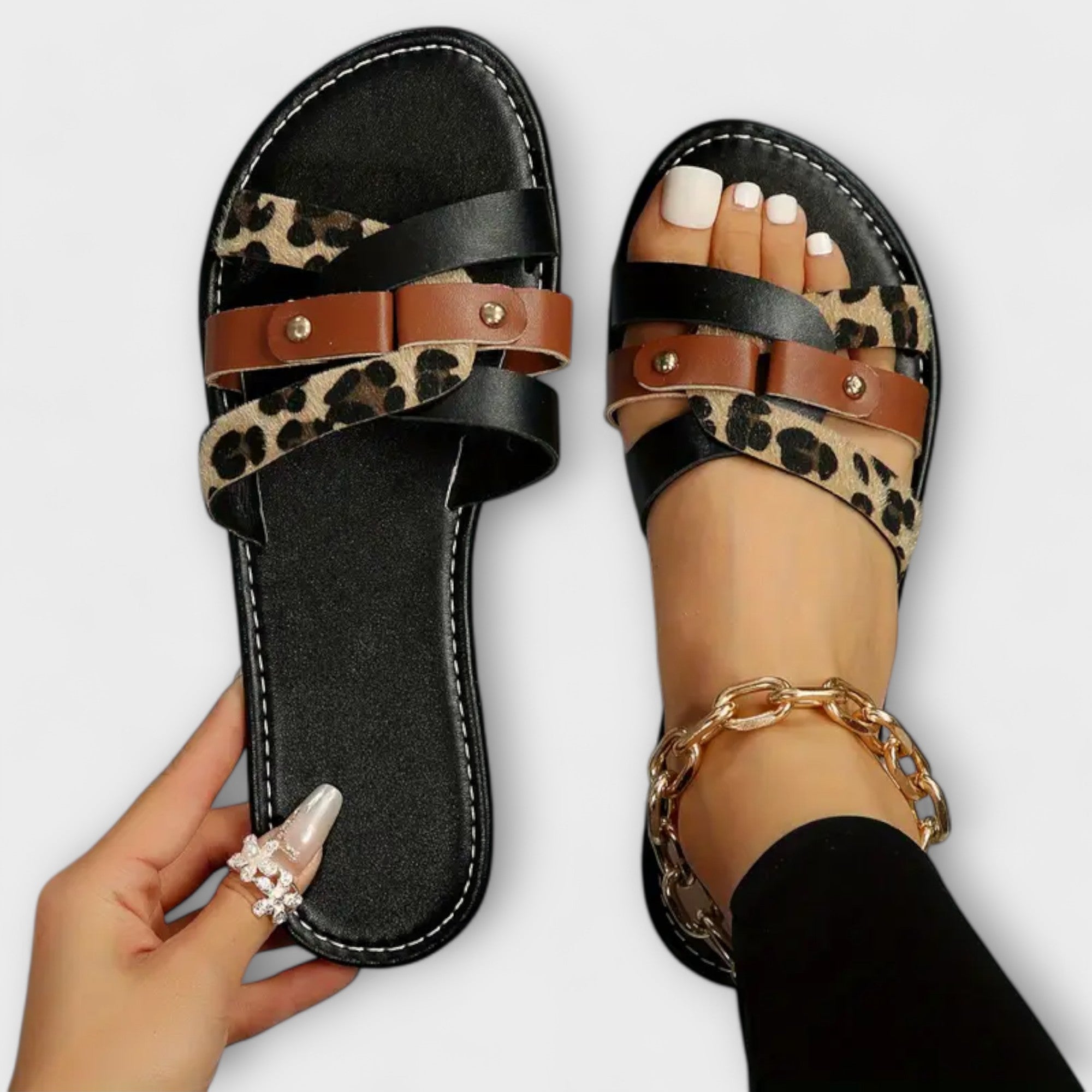 Leopard Print Cross-Strap Sandals