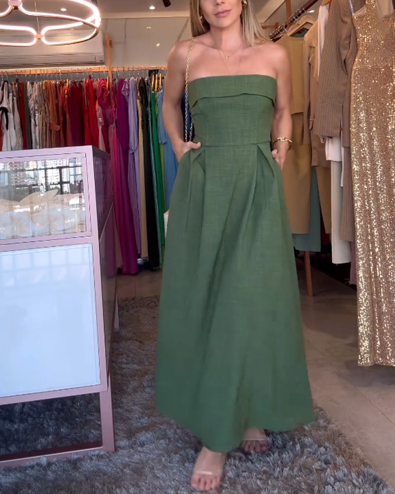 Annie - Elegant Strapless Midi Dress