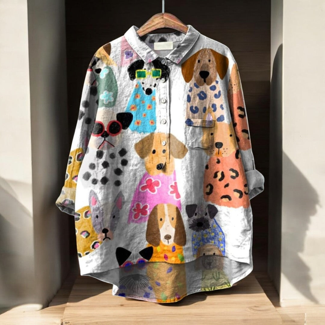 Poppy – Playful Dog Print Blouses