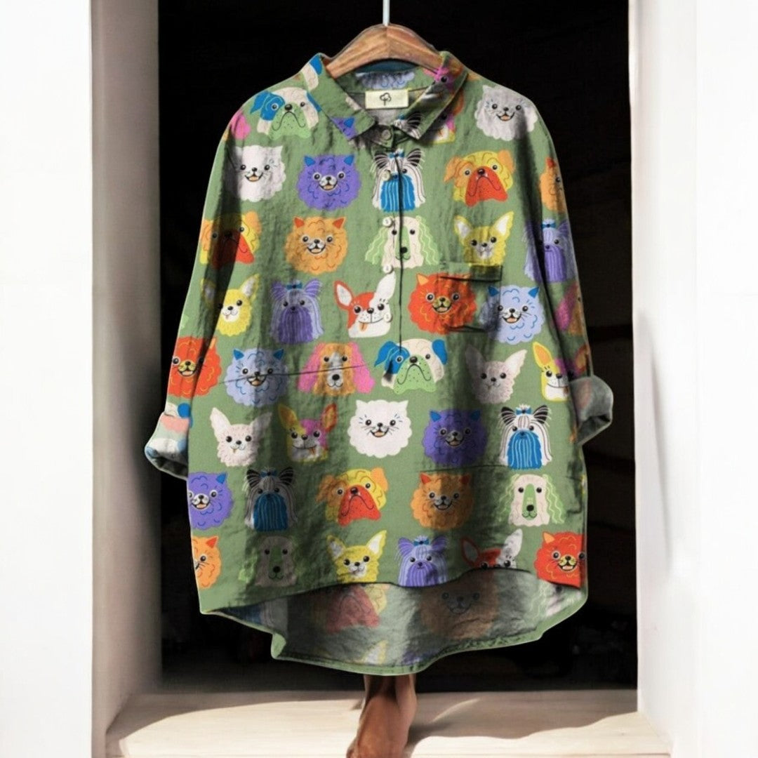 Poppy – Playful Dog Print Blouses