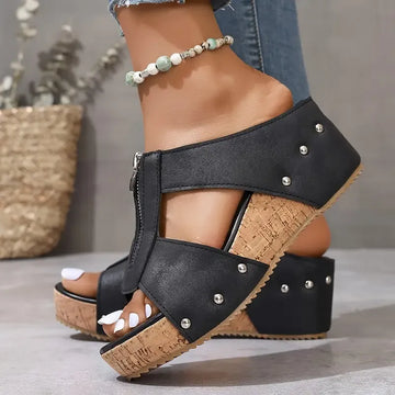 Zira-Studded Zip Wedge Sandals