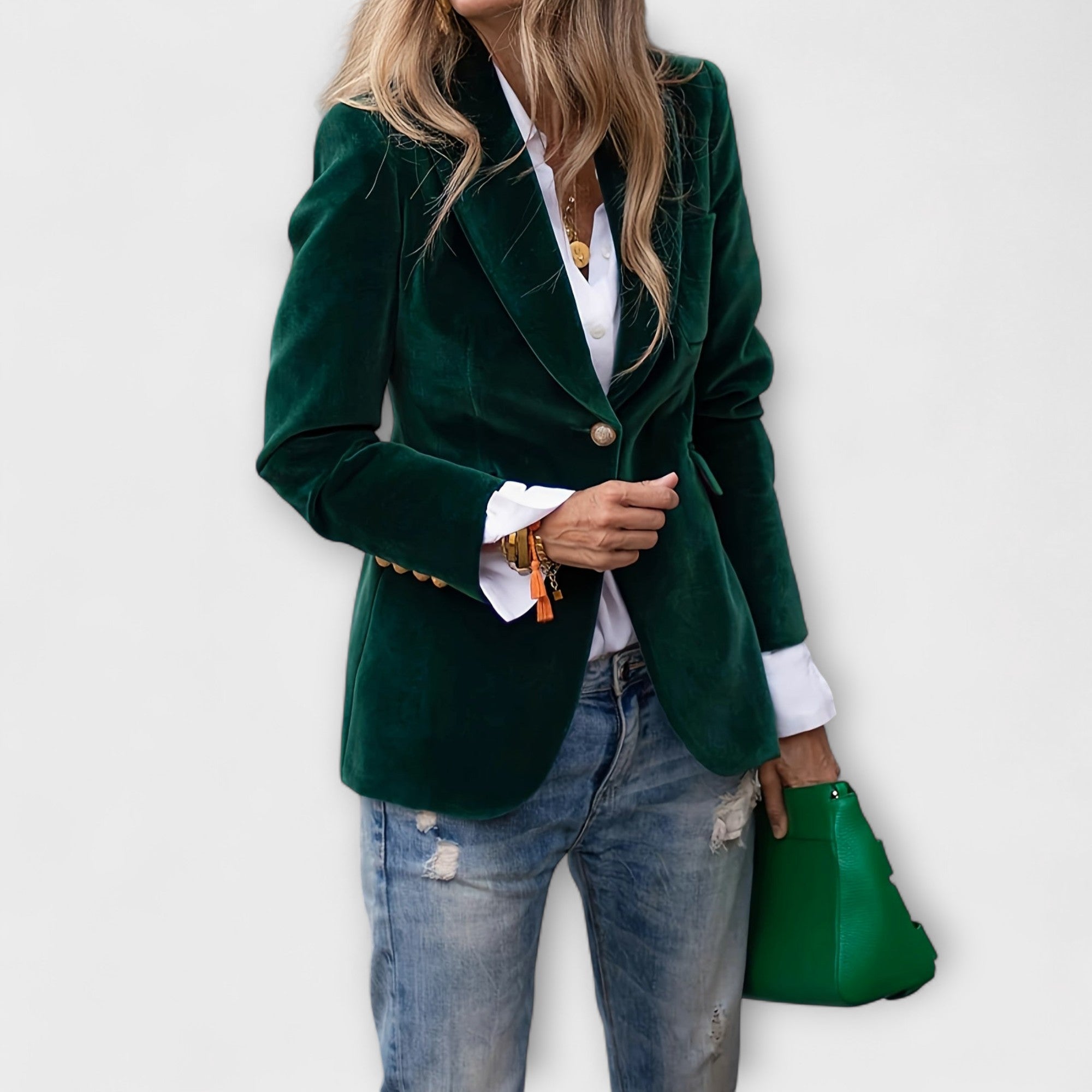 Addison - Velvet Blazer with Gold Button Accents