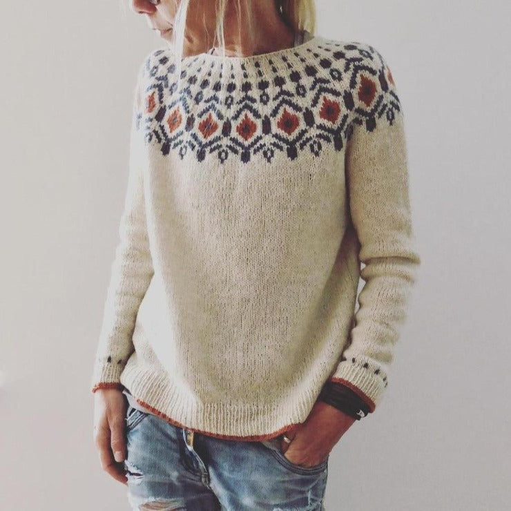 Judy | Women's Chunky Knit Sweater with Geometric Pattern