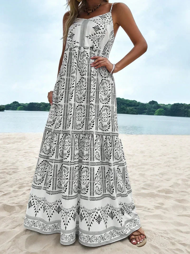 Tropical Flair: Women's Cami Dress with Ruffle Hem and Floral Print