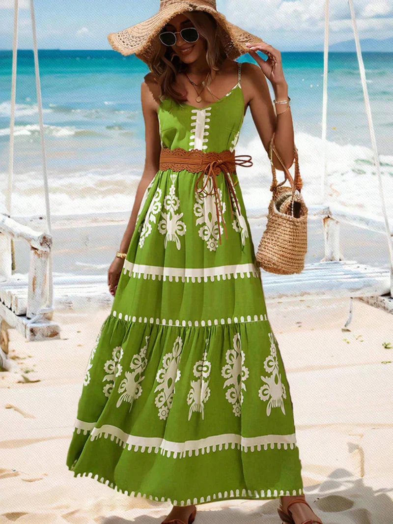 Tropical Flair: Women's Cami Dress with Ruffle Hem and Floral Print