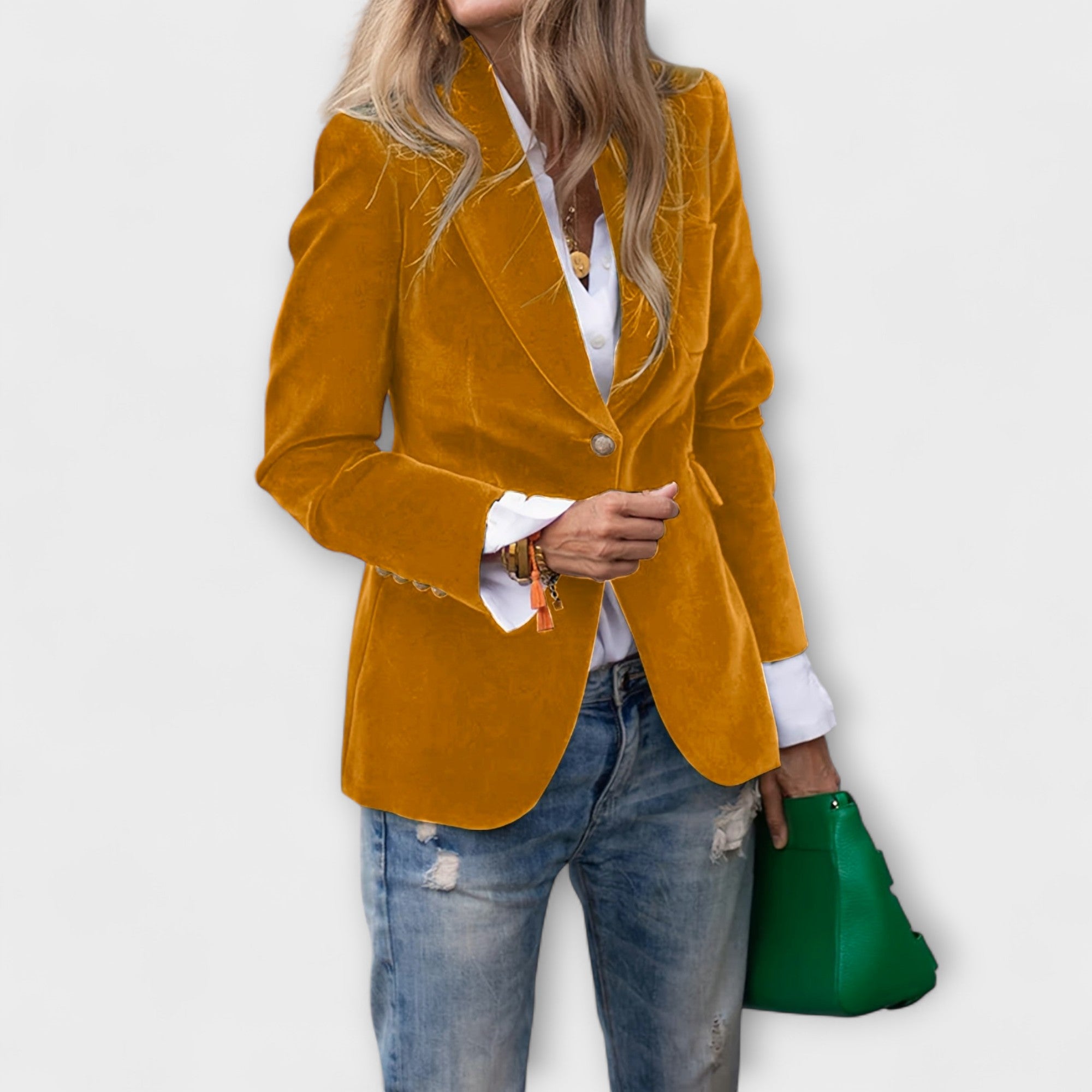Addison - Velvet Blazer with Gold Button Accents