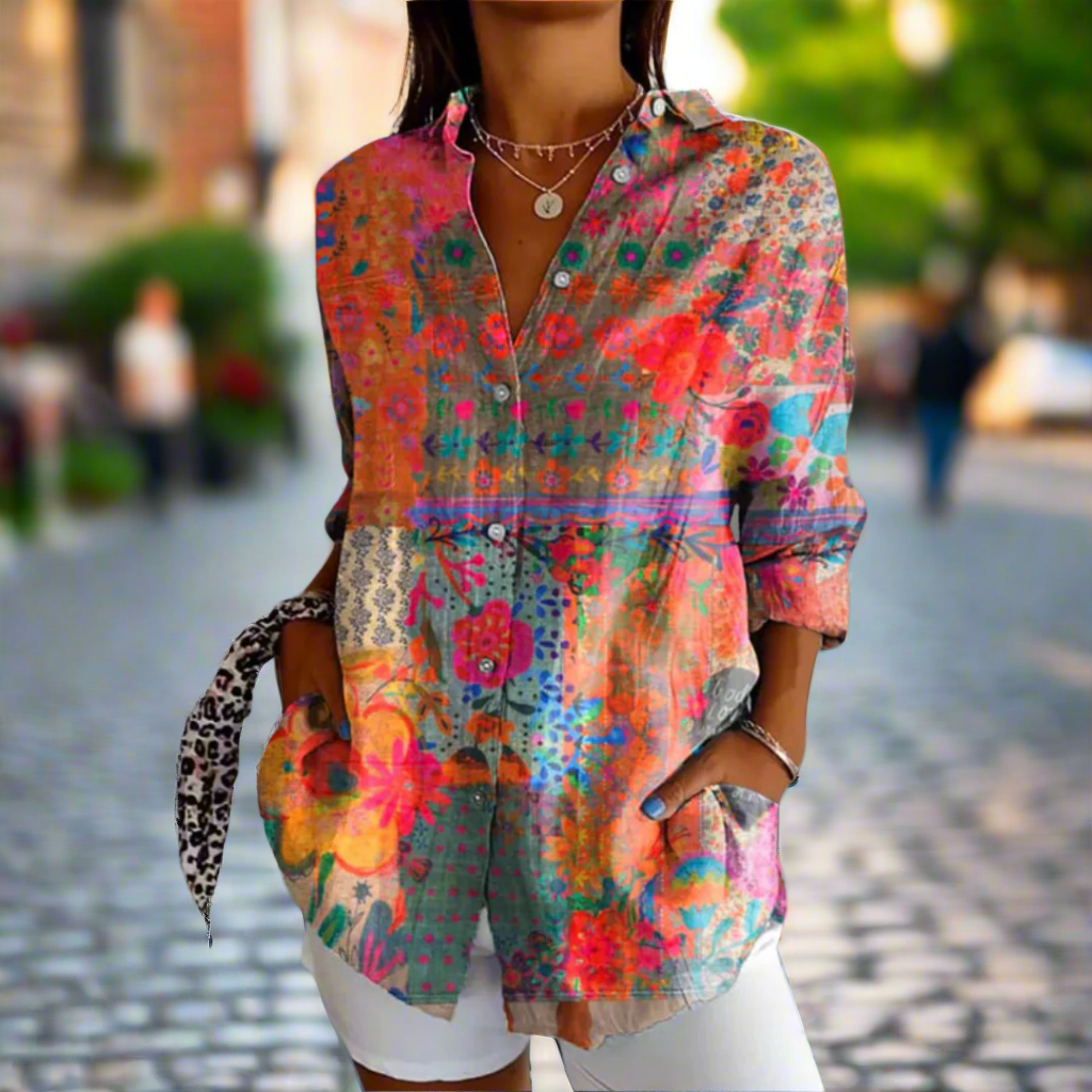 Freya-Bloom Boho Button-Up Blouse