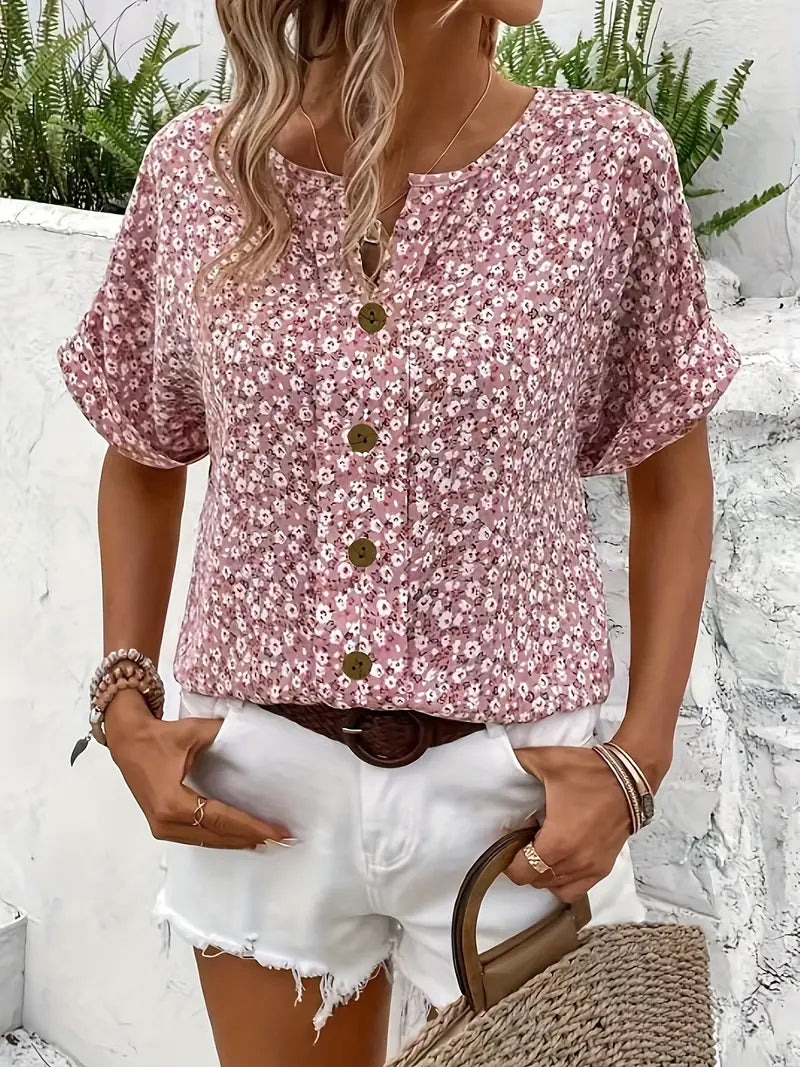 Lila - Floral Button Casual Blouse