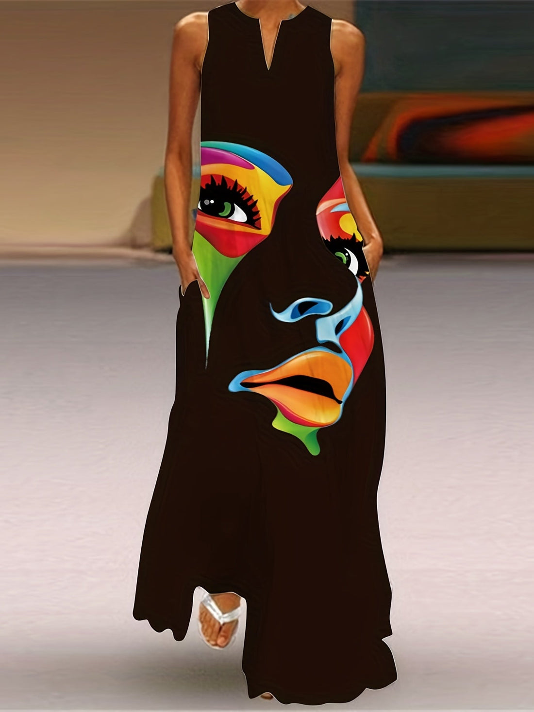 Honor - Chic Mask Print Maxi Dress