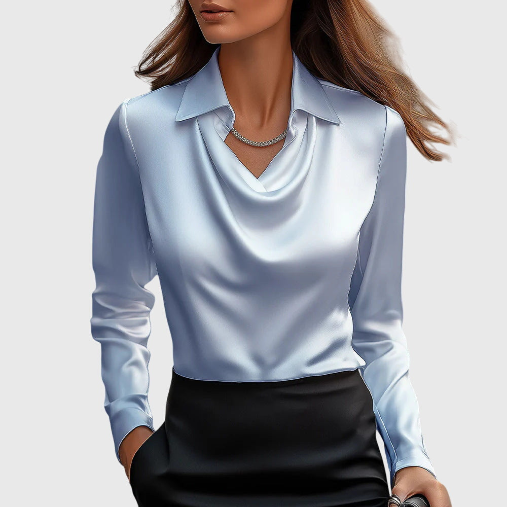 SYLVIA - BLOUSE WITH LUXURIOUS SHINE AND PLEATED COLLAR