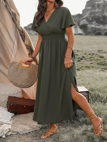 Margo - Short Flare Sleeve Side Split Maxi Dress