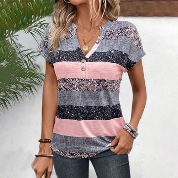 Luna-Striped Button Tee