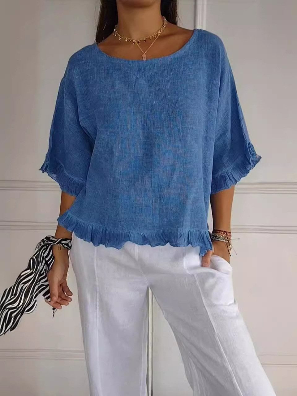 Azure-Coast Ruffle Blouse
