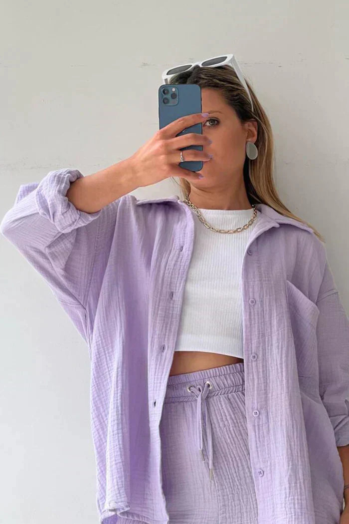 Avery – Solid Colour Shirt & Shorts Set