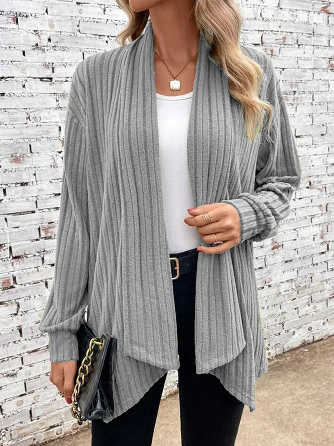 Lina-Ribbed Drape Cardigan