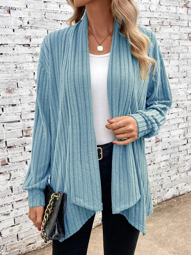 Lina-Ribbed Drape Cardigan