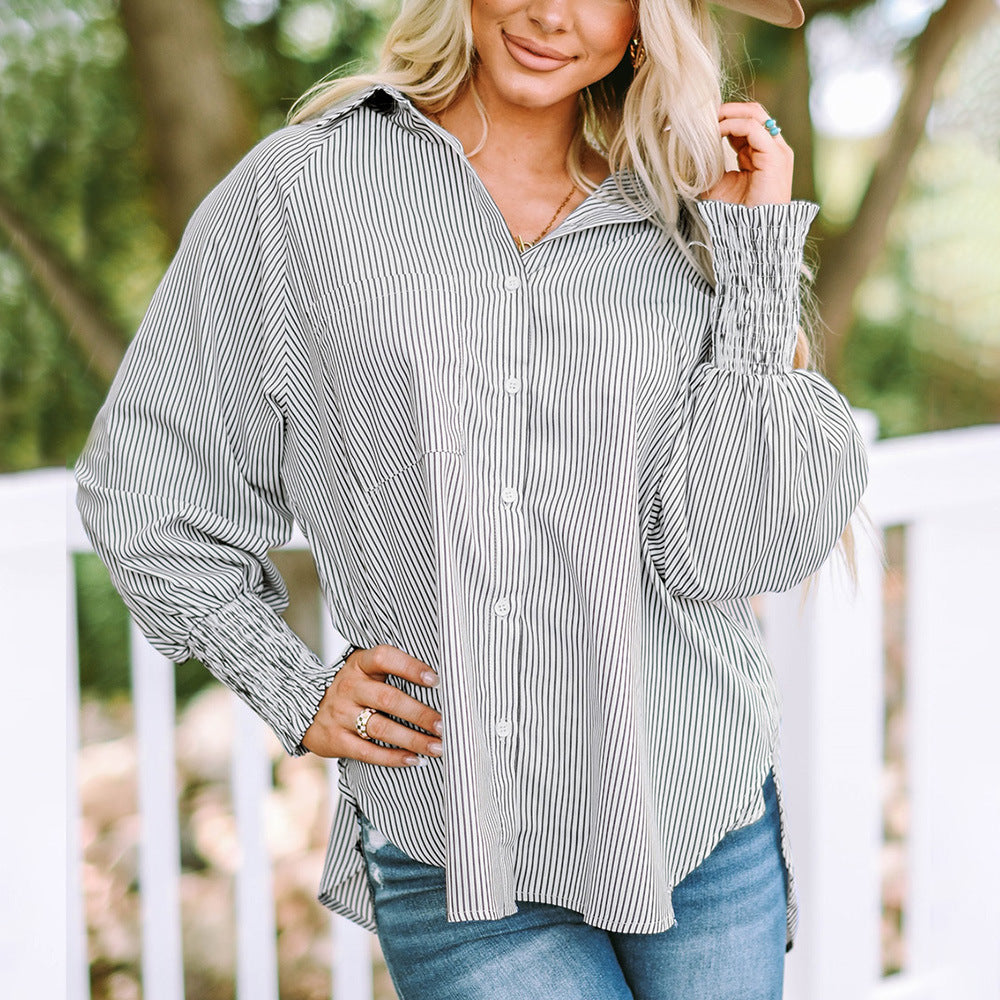 Sophie-Relaxed Striped Button-Up Blouse